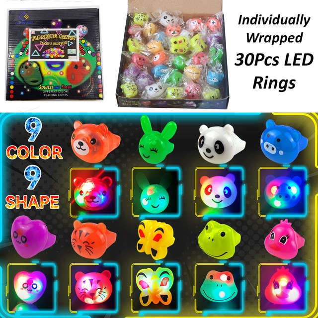 30 Pack LED Light Up Bumpy Rings Glow in The Dark Kids Party Favor Supplies