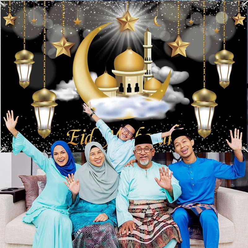Islamic Eid Mubarak Decoration Backdrop Wall Banner Background Décor - Large