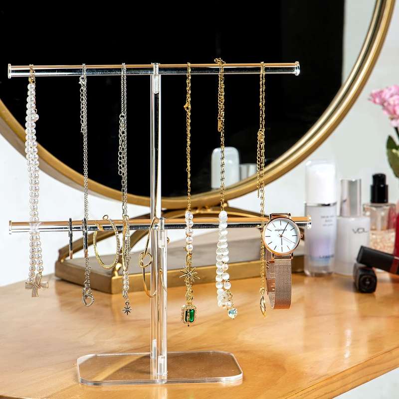 2 Tier Clear Acrylic Jewelry Stand Hanging Necklace Bracelet Display Holder