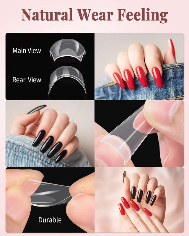 500 Pack Long Clear Acrylic Nail Tips Ballerina Coffin Set & Accessories