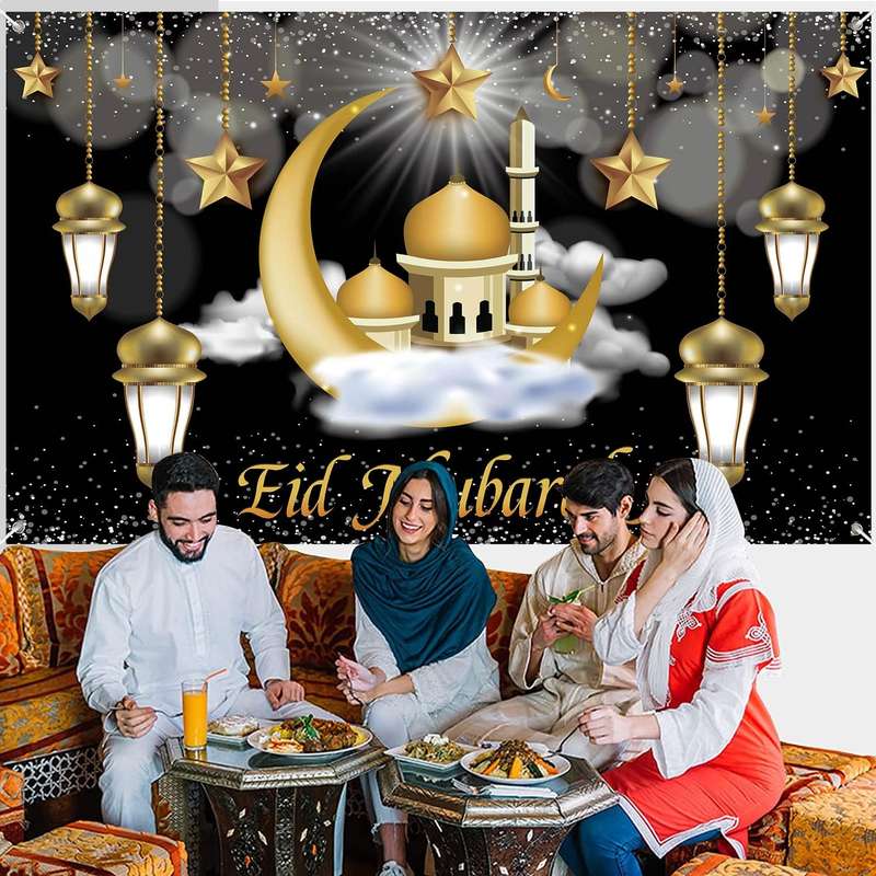 Islamic Eid Mubarak Decoration Backdrop Wall Banner Background Décor - Large