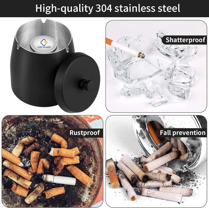 Ashtray With Lid For Cigarette Stainless Steel Smokeless Odorless Windproof