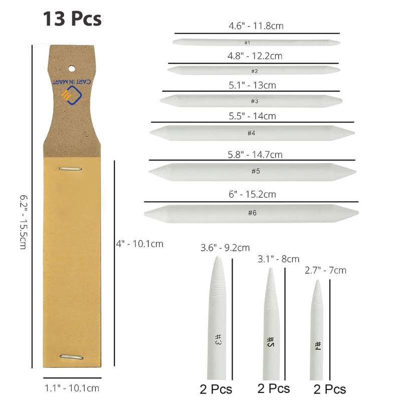 13 Piece Blending Stumps And Tortillions Paper Art Blenders With Sandpapers