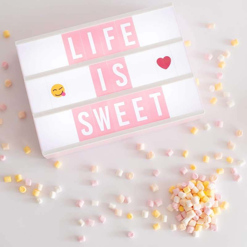 Pink Cinema LED Light Box Home Office Decor With Letters ,Emojis & Markers