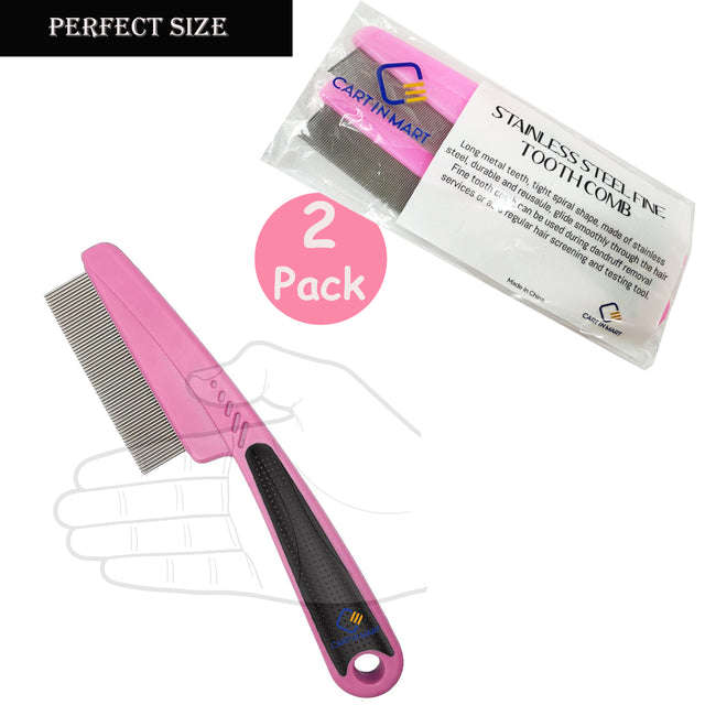 2 Pack Dandruff Comb Stainless Steel Fine Tooth Professional Lice Remover