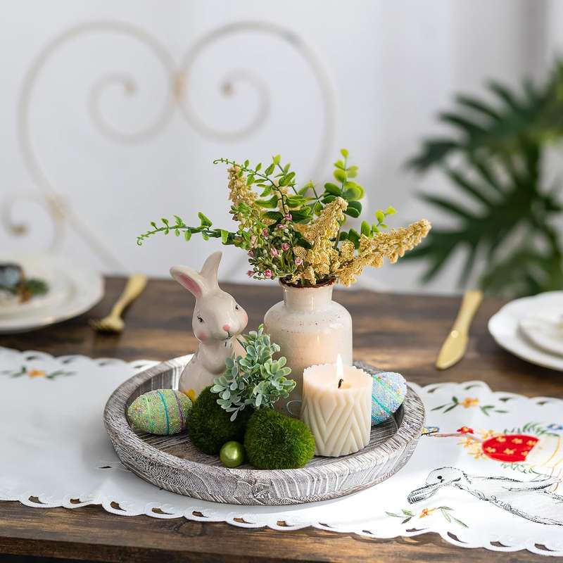 Round Wooden Serving Tray Vintage Home Decor Table Countertop Centerpiece - Rustic