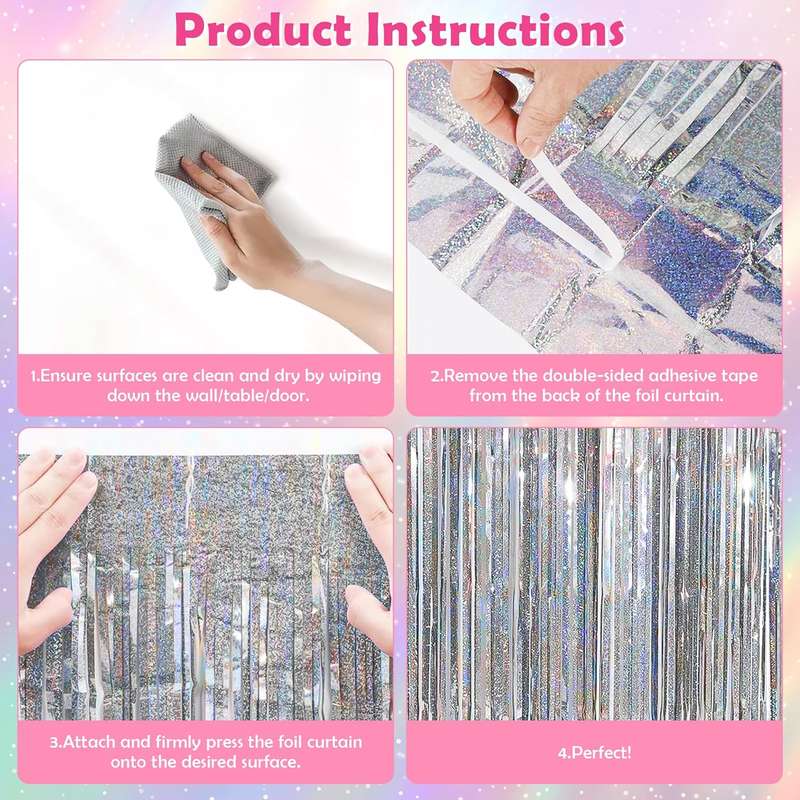 2 Pack Premium Foil Fringe Curtain Backdrop Tinsel Party Decoration -1x2m