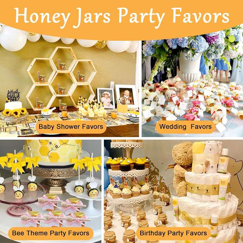 20 Pack Mini Honey Jars Pots With Dipper, Bee Pendant, Jute Party Gift Favor