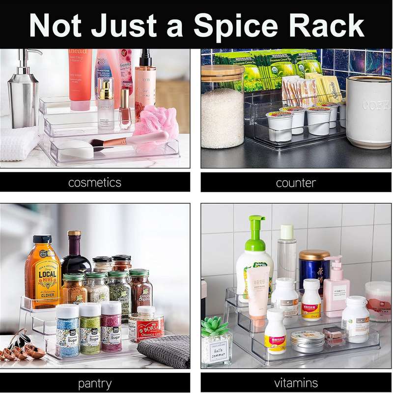 3 Tier Clear Acrylic Spice Rack Organiser With 12 Jars 24 Labels & Marker