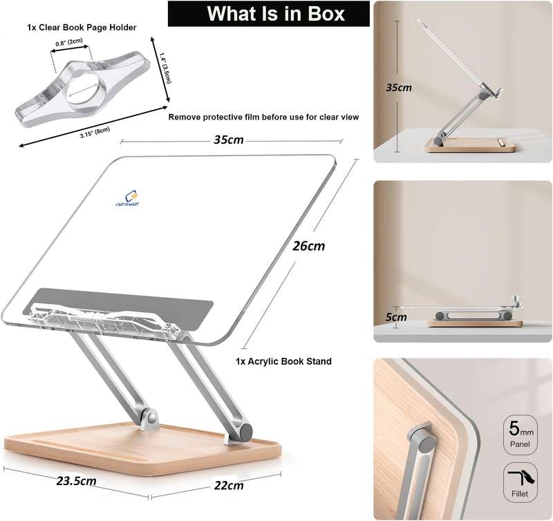 Clear Acrylic Cookbook Stand With Adjustable Laptop Holder, Spreader For Reading Recipe Book
