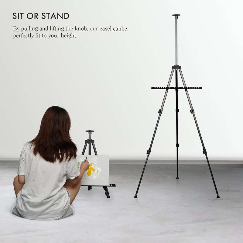 Folding Metal Easel Stand for Painting Art Sign Display Tripod with Bag - 155cm