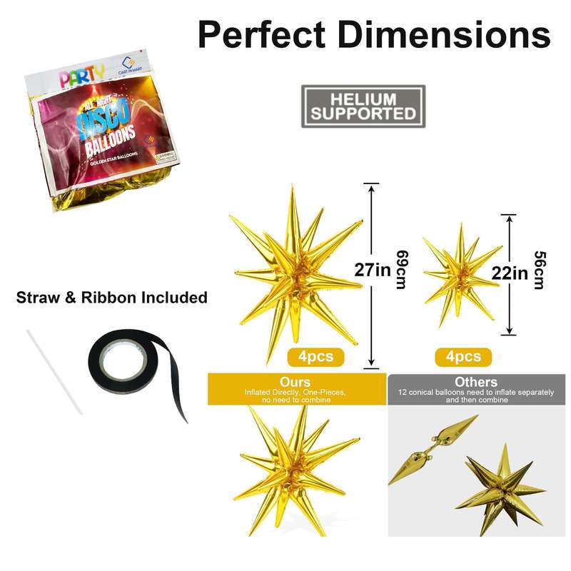 8 Pack Star Balloons Burst Star Aluminium Foil Birthday Wedding Party Supply - Gold