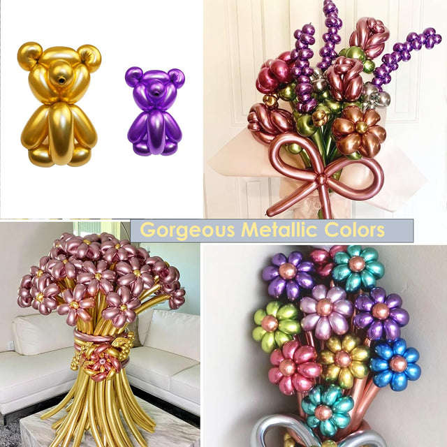 100 Pack Metallic 260 Long Balloons With Pump For Animal Arch Magic