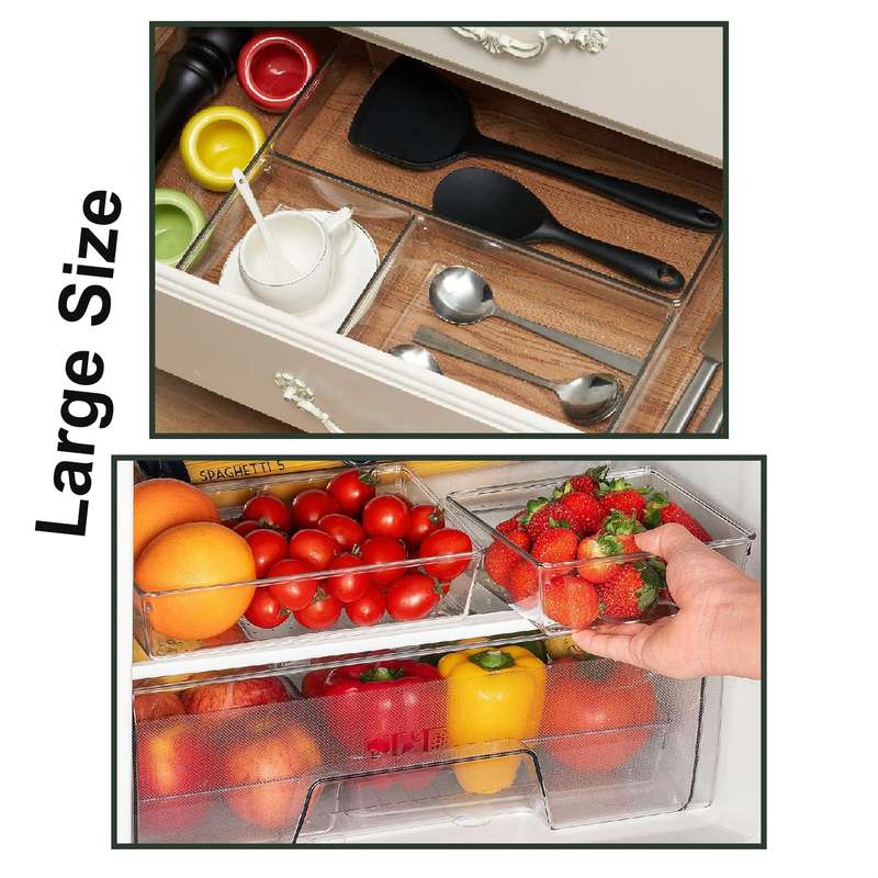 Large Clear Plastic Drawer Organiser Storage Bin 3 Size For Kitchen - 10 Pack