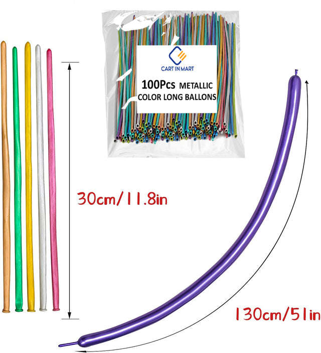 100 Pack Metallic 260 Long Balloons With Pump For Animal Arch Magic