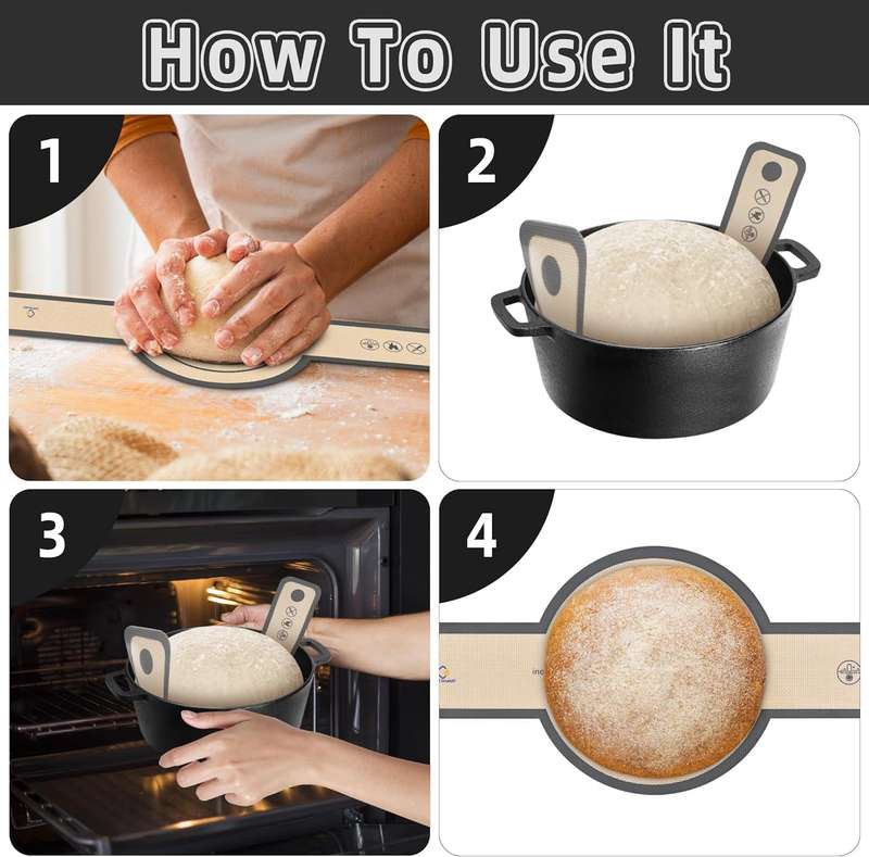 Silicone Bread Sling For Dutch Oven Liners Soudough Baking Mat - 2 Pack