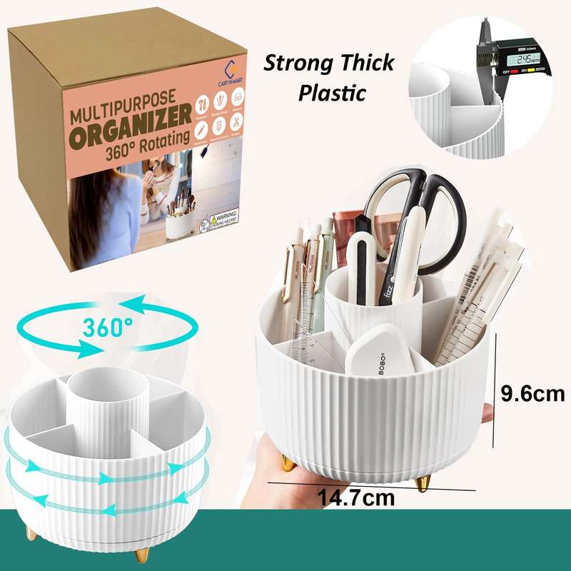 360 Rotating Desk Organisers With 5 Slots For Office Pen Pencil Makeup Holder