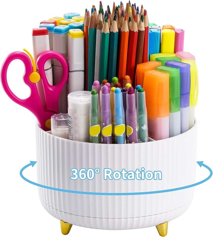 360 Rotating Desk Organisers With 5 Slots For Office Pen Pencil Makeup Holder