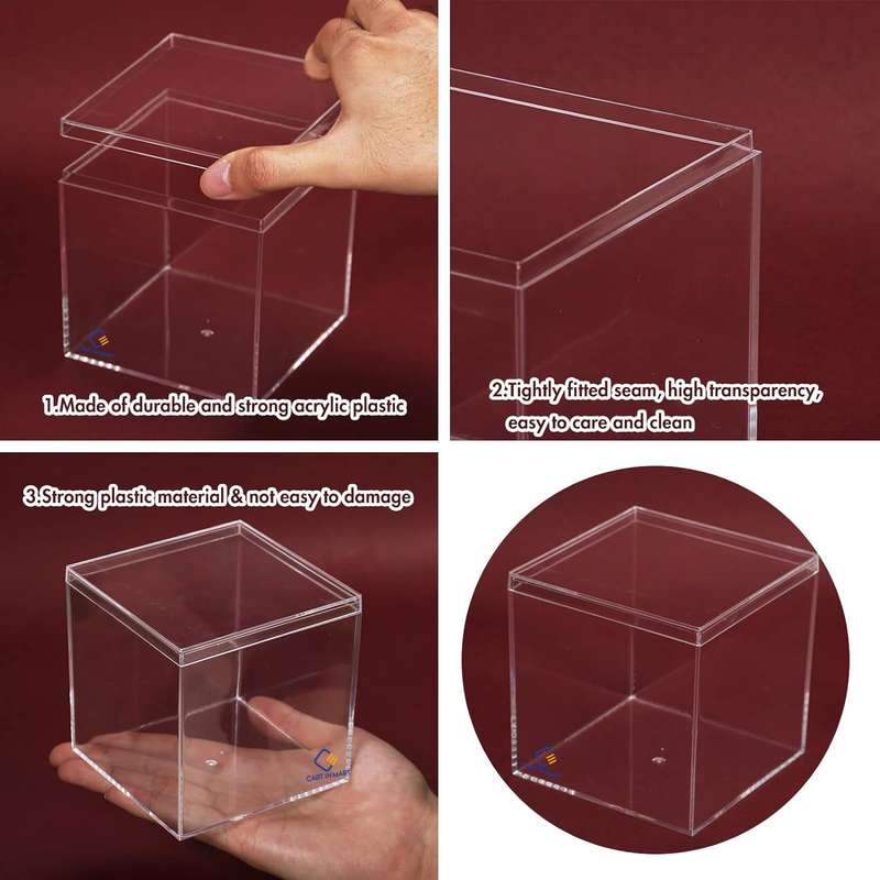 2 Pack Clear Acrylic Storage Box With Lid For Tiny Jewelry Candy Pill-6.5cm