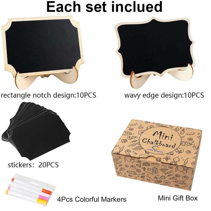 20 Pack Mini Chalkboard Signs With Markers Wooden Framed Labels Easel Stand