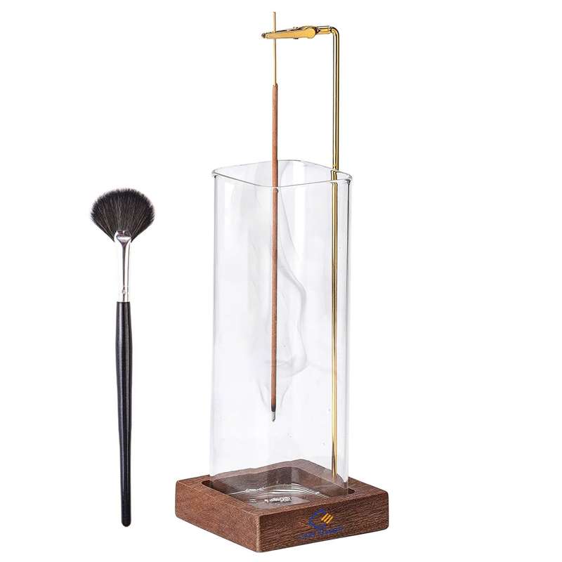 Wooden Incense Holder For Sticks with Glass Ash Catcher Anti-Ash Burner