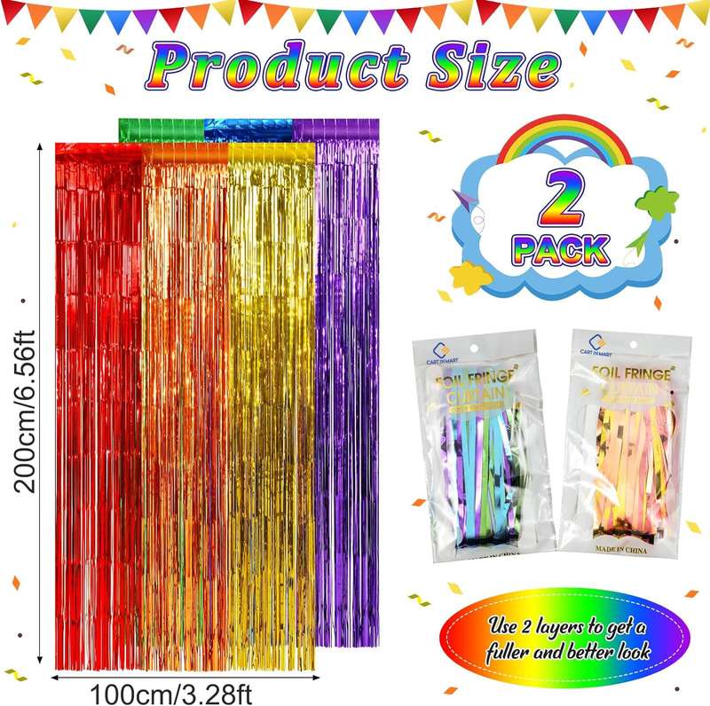 2 Pack Premium Foil Fringe Curtain Backdrop Tinsel Party Decoration -1x2m