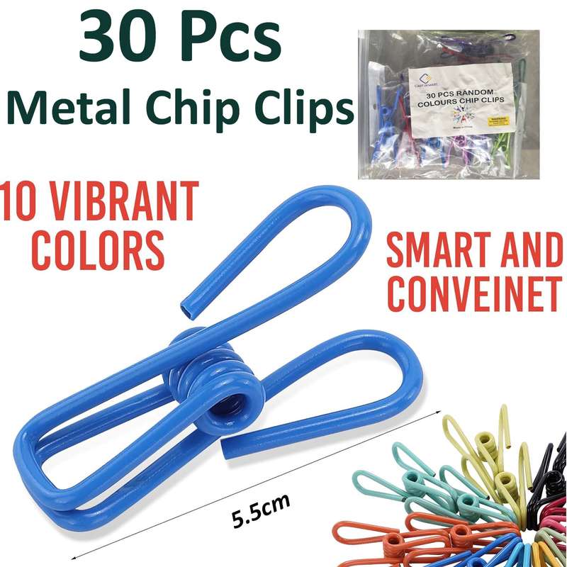 PVC Coated Utility Steel Clip For Food Package, Chips Bag, Clothes - 30 Pack