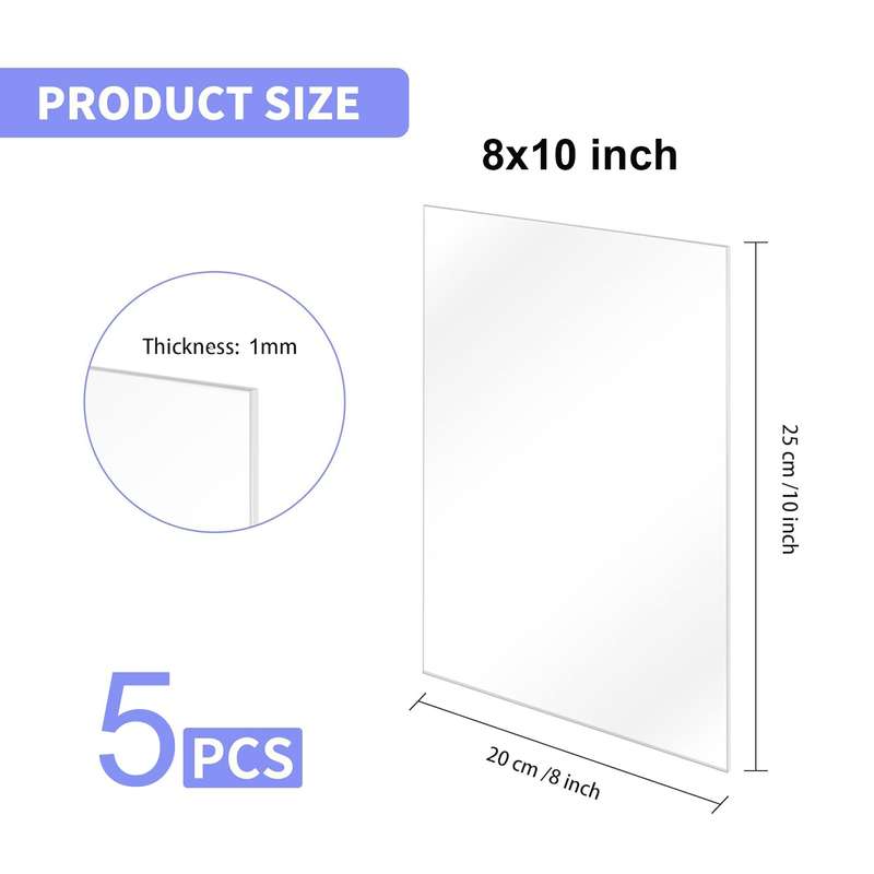 5 Pack Clear PET Plexiglass Sheets 8×10" Panels For Picture Frames, Crafts