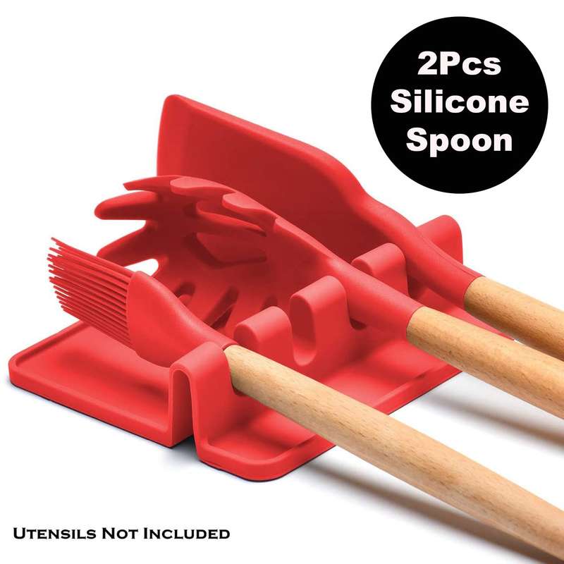 CART IN MART Red Silicone Spoon Rest & Spoon Holder for Stove CounterCTop