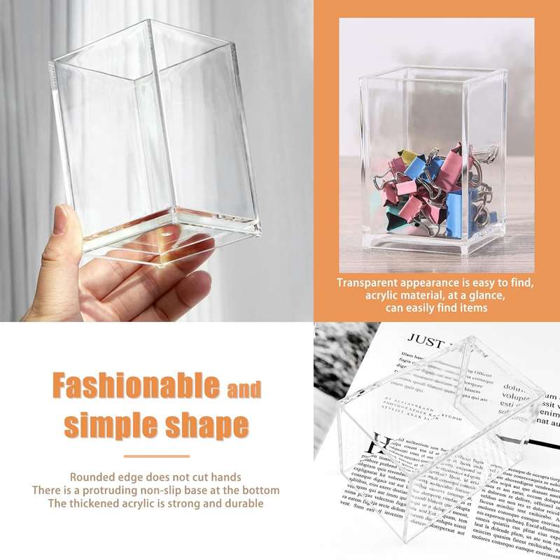 2 Pack Clear Acrylic Pencil Pen Holder Makeup Brush Organiser Home Office