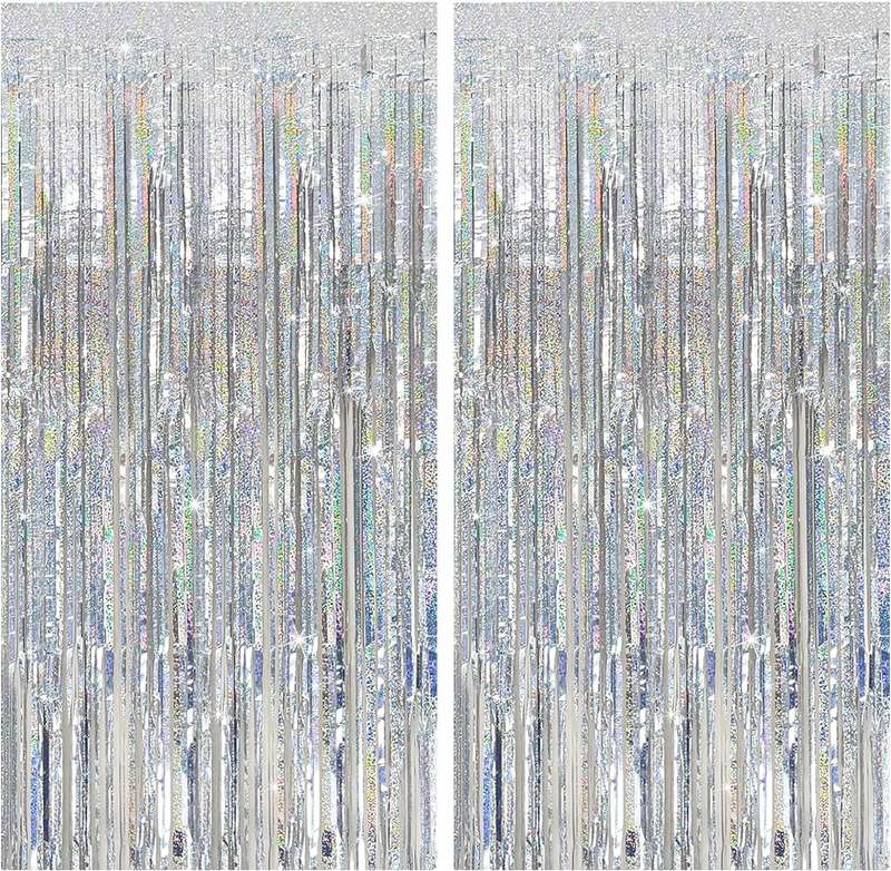 2 Pack Premium Foil Fringe Curtain Backdrop Tinsel Party Decoration -1x2m