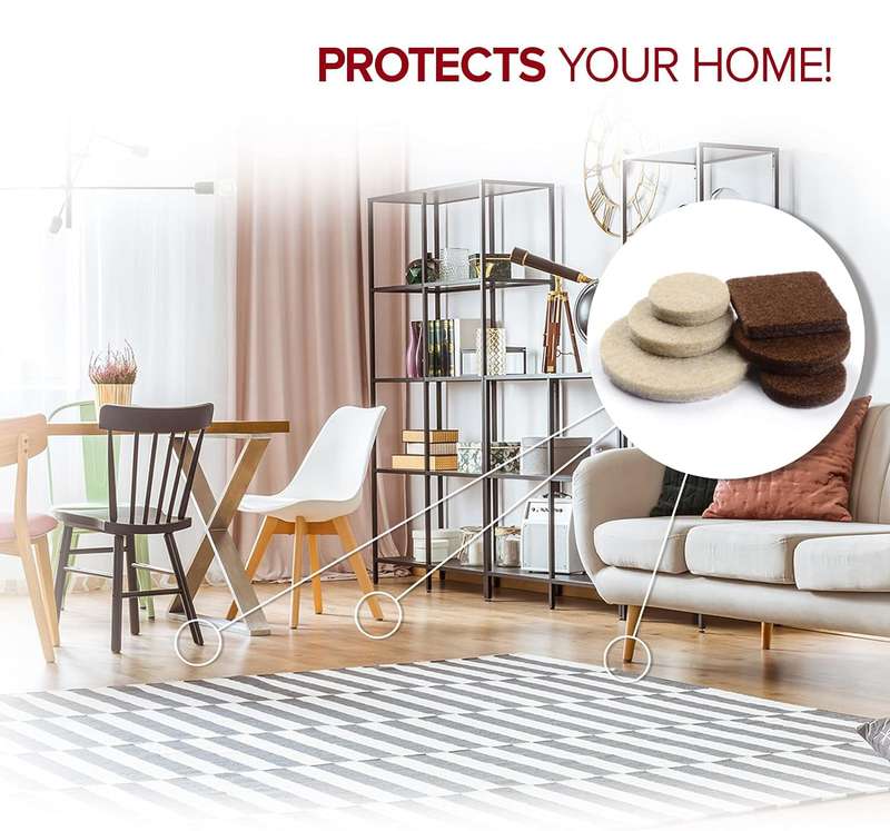 133 Piece Premium Felt Furniture Pads Wood Floor Protectors- Brown & Beige