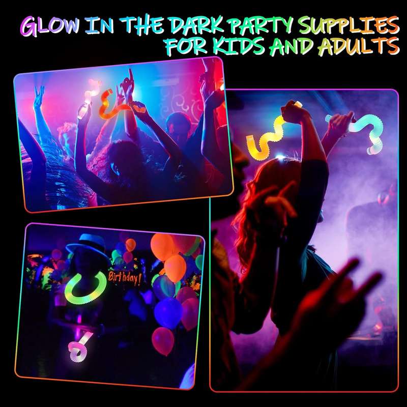 12 Pack Glow In Dark Sticks Pop Tubes Fidget Toys Neon Party Favor Supplies