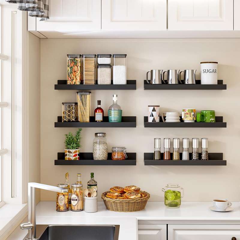 6 Pack Floating Shelves With Lips Hanging Wall Decor For Bedroom Bathroom - Modern Black