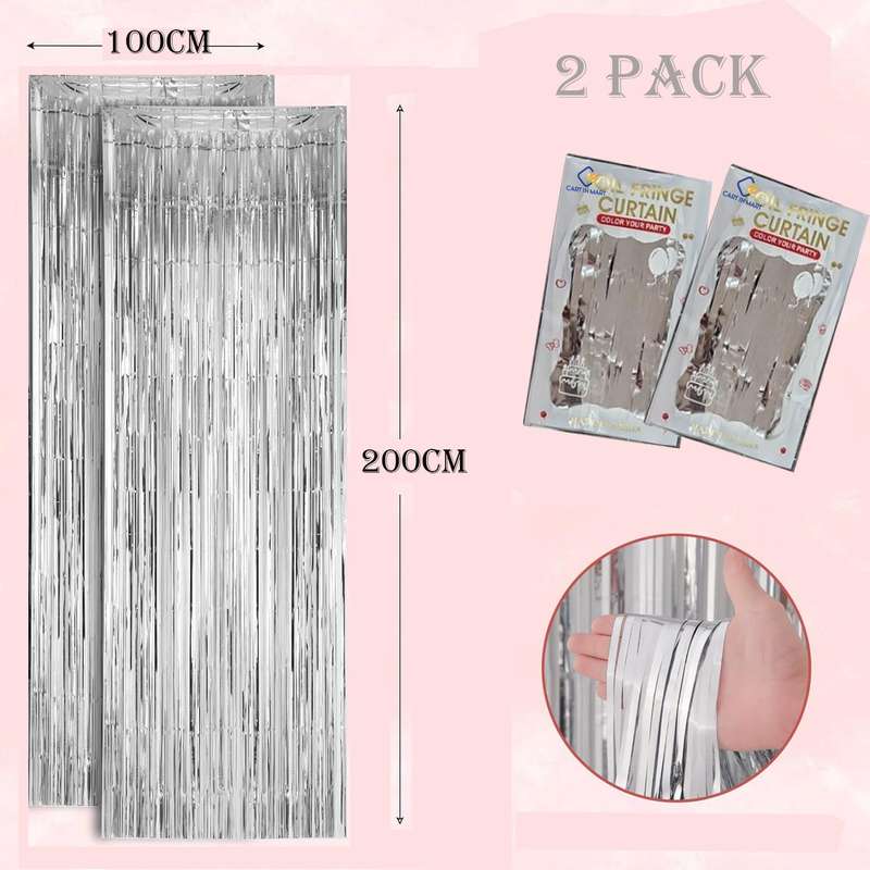 2 Pack Premium Foil Fringe Curtain Backdrop Tinsel Party Decoration -1x2m