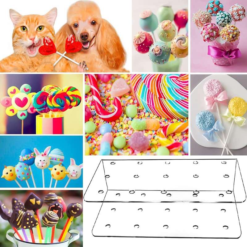 2 Pack Clear Acrylic Cake Pop Display Stand With Lollipop Sticks,Wrapper