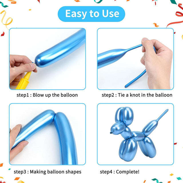 100 Pack Metallic 260 Long Balloons With Pump For Animal Arch Magic