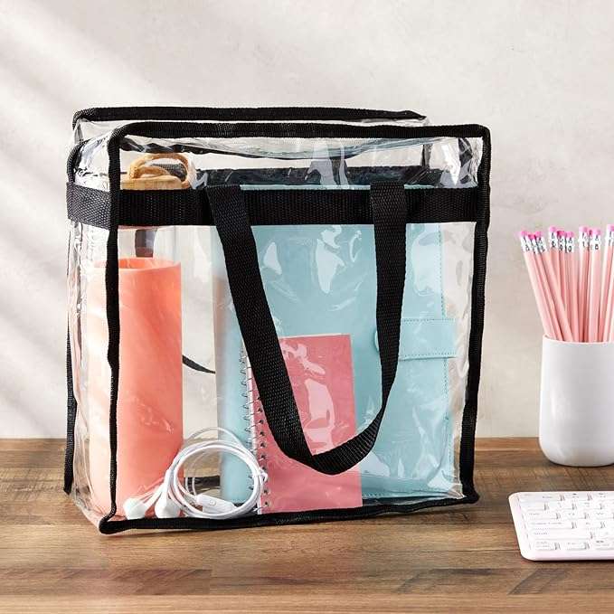 Clear Shoulder Tote Bag With Zipper Closure & Extra Adjustable Travel Strap