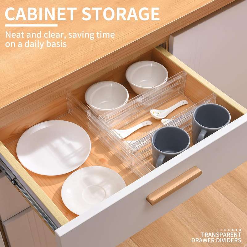 8 Pack Clear Acrylic Drawer Dividers Adjustable Expandable Organiser