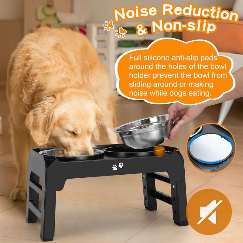 Raised Elevated Dog Bowls Stand With 2 Steel Pet Bowls & Adjustable Height