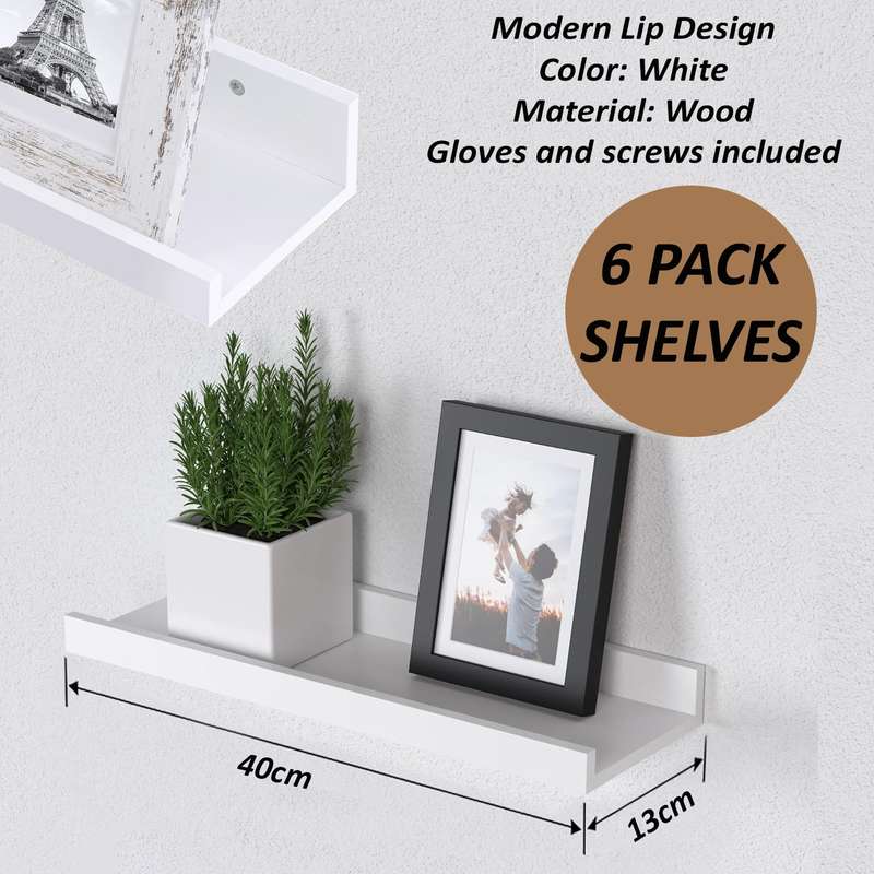 6 Pack Floating Shelves With Lips Hanging Wall Decor For Bedroom Bathroom - Modern Black