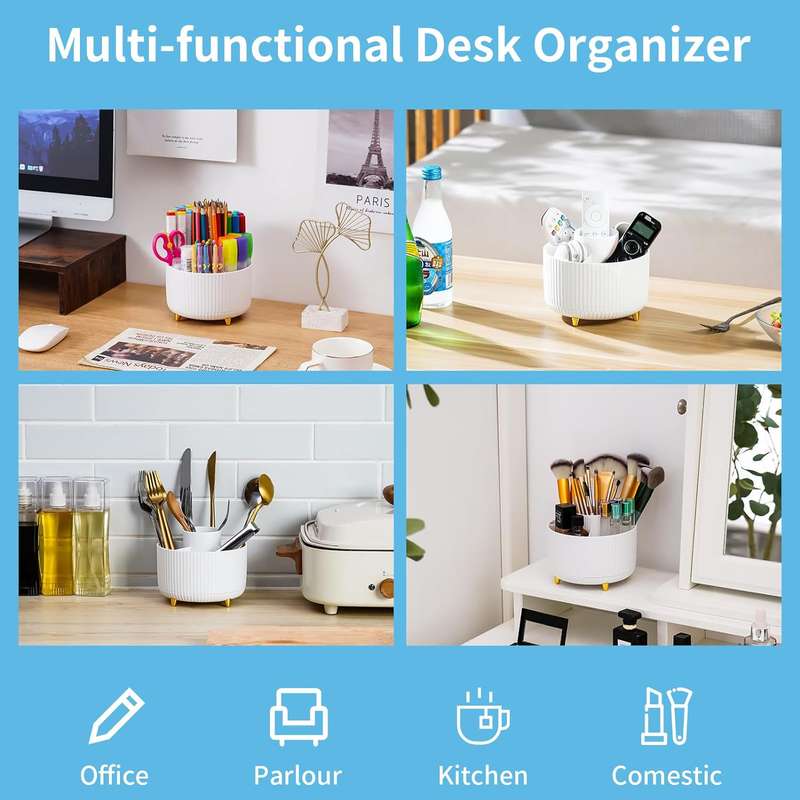 360 Rotating Desk Organisers With 5 Slots For Office Pen Pencil Makeup Holder