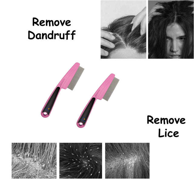 2 Pack Dandruff Comb Stainless Steel Fine Tooth Professional Lice Remover