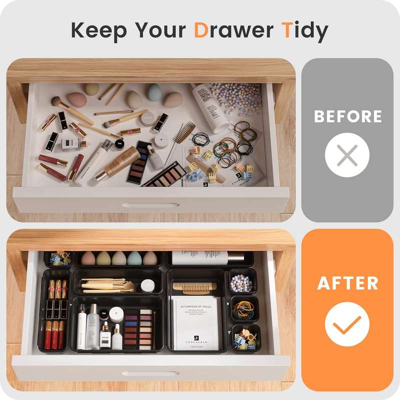 Plastic Drawer Organiser Storage Bins For Makeup Bathroom Utensils - 22 Piece