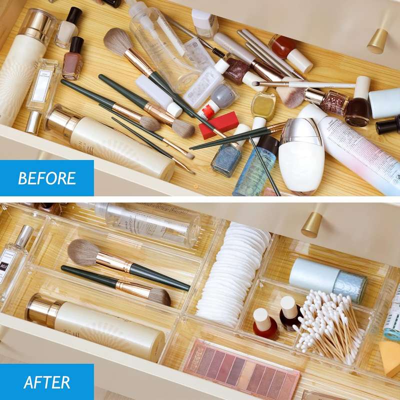 10 Piece Clear Acrylic Plastic Drawer Organizer Set 3 Sizes For Cosmetics
