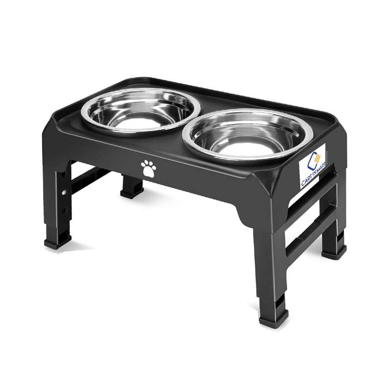 Raised Elevated Dog Bowls Stand With 2 Steel Pet Bowls & Adjustable Height
