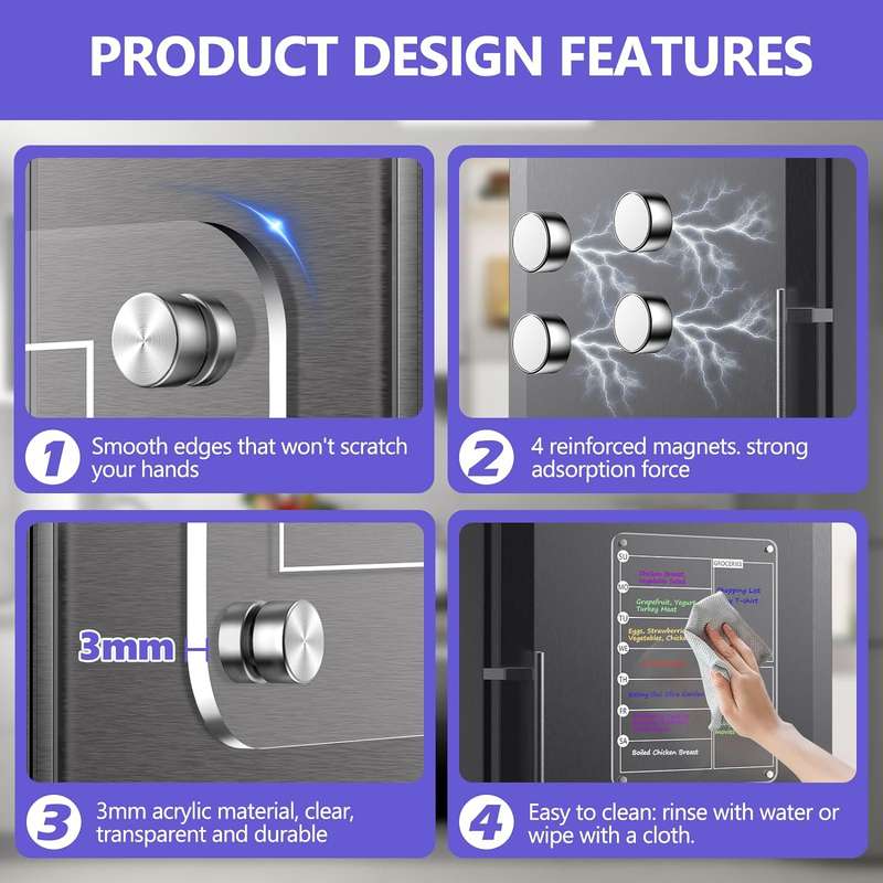 Clear Acrylic Magnetic Dry Erase Board Weekly Meal Menu Planner For Fridge