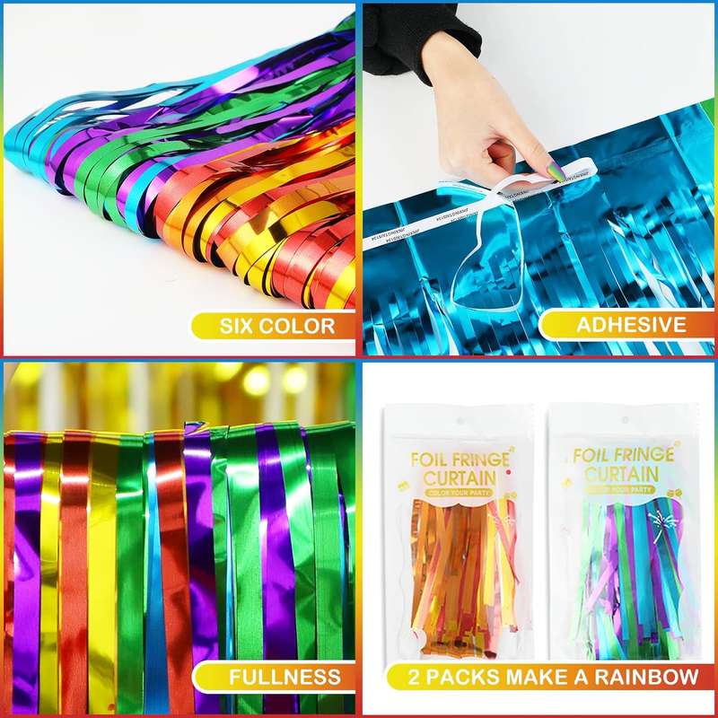2 Pack Premium Foil Fringe Curtain Backdrop Tinsel Party Decoration -1x2m