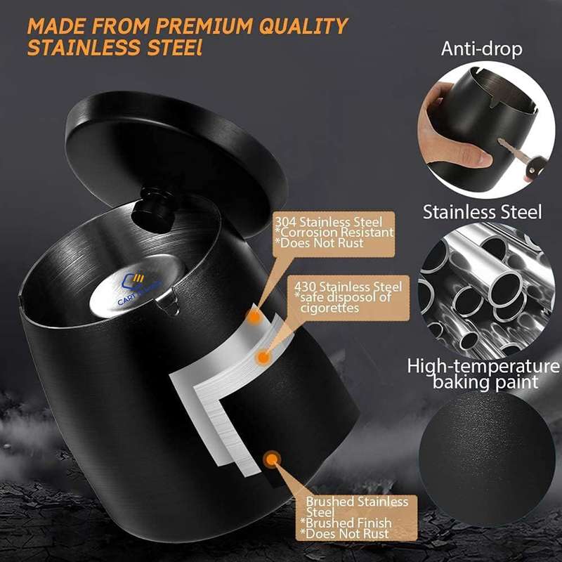 Ashtray With Lid For Cigarette Stainless Steel Smokeless Odorless Windproof