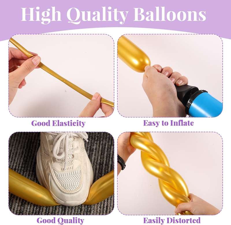 100 Pack Metallic 260 Long Balloons With Pump For Animal Arch Magic